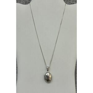 Sterling Silver Oval Engraved Locket Necklace 17" #65100